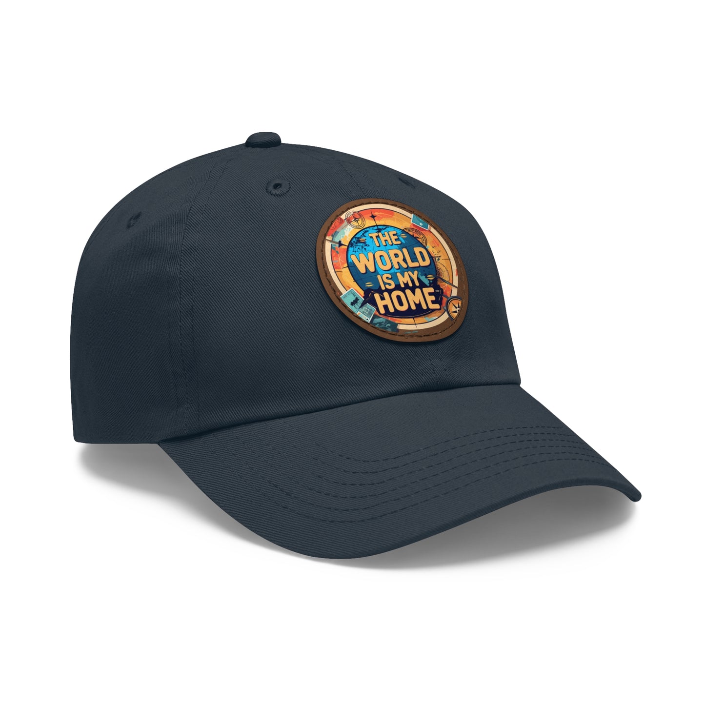 Adventure Dad Hat with Leather Patch - The World is My Home, Travel Gift, Casual Wear, Outdoor Activities, Father's Day