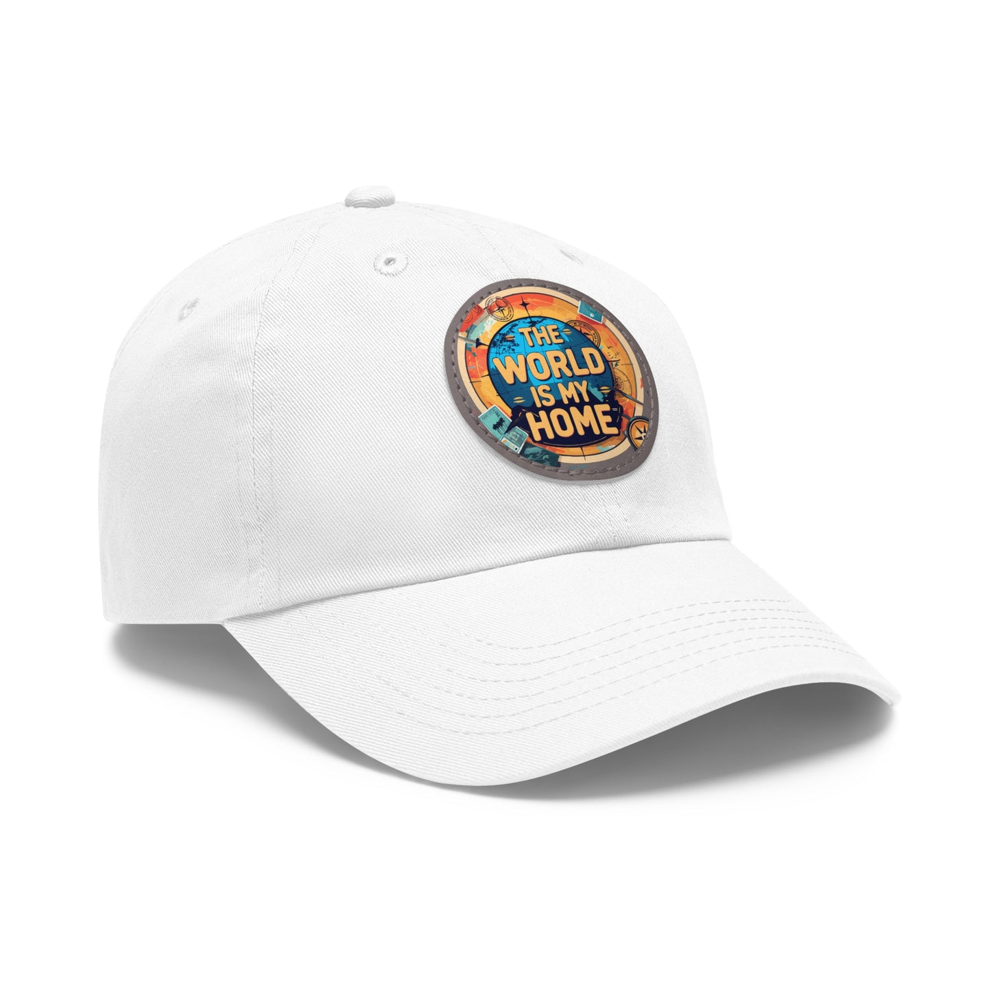Adventure Dad Hat with Leather Patch - The World is My Home, Travel Gift, Casual Wear, Outdoor Activities, Father's Day