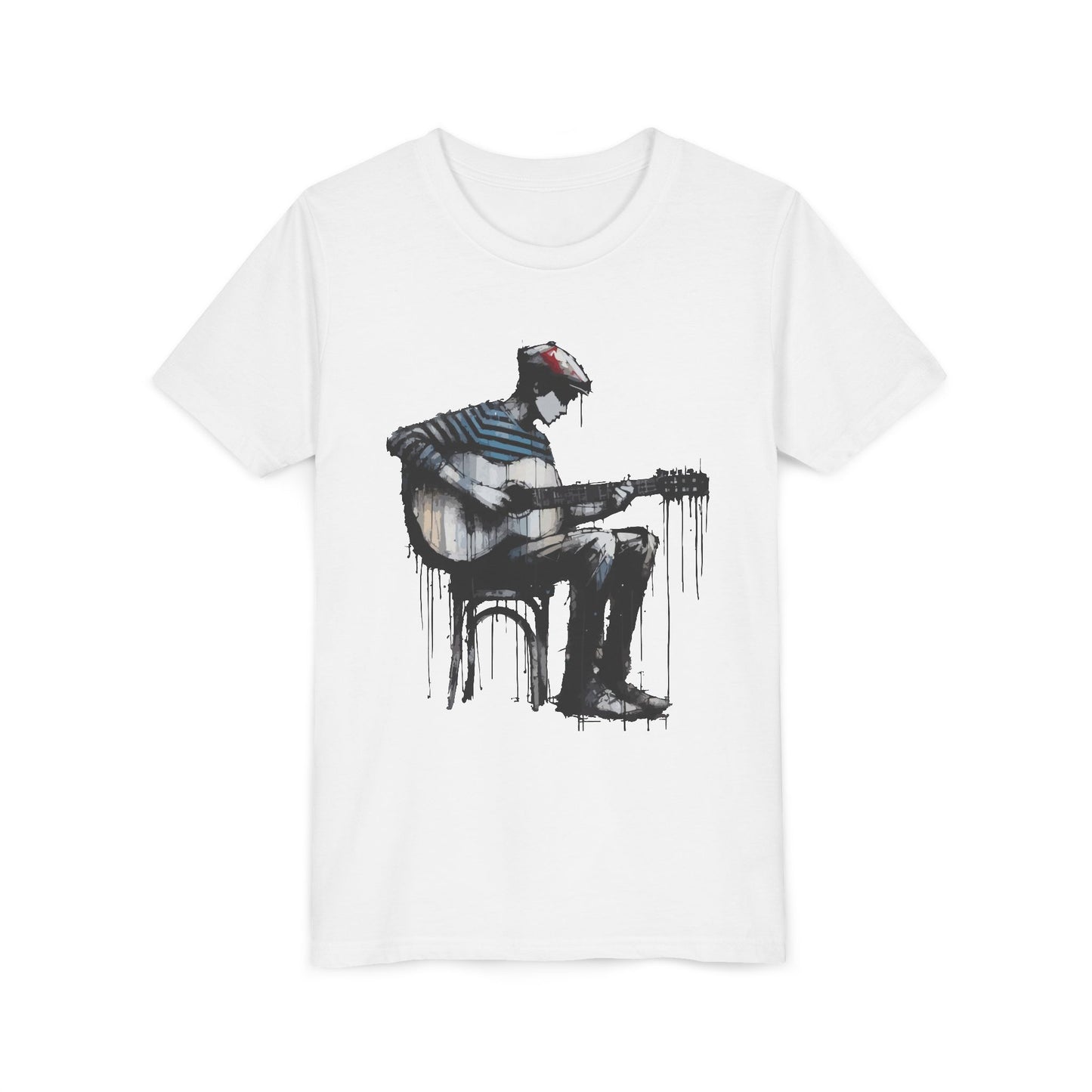 Artistic Youth Tee with Guitar Design, Music Lover Gift, Cool Graphic T-Shirt, Summer Wear, Creative Artsy Shirt