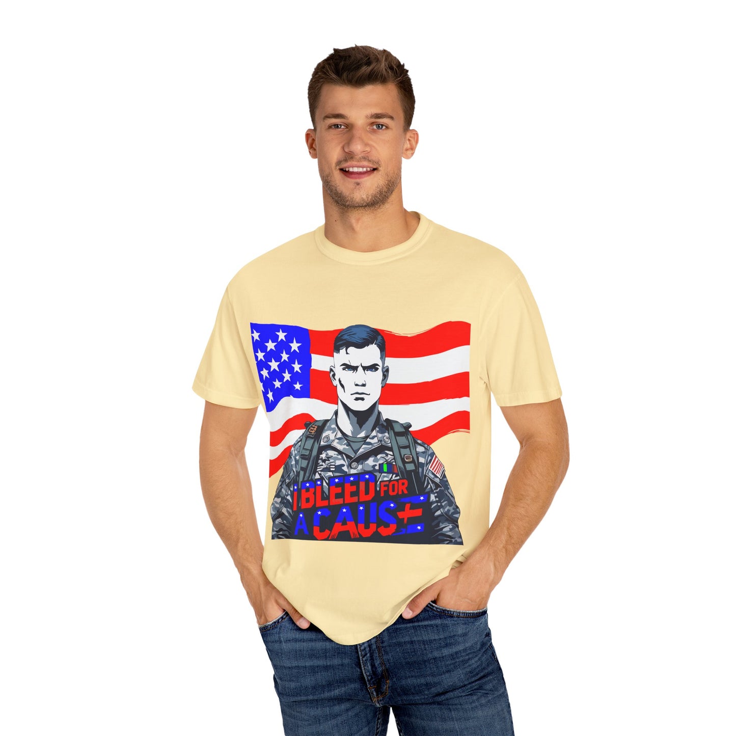 Patriotic Graphic Tee - I Bleed for a Cause, Military Support Shirt, Unisex Casual Wear, American Pride T-Shirt, Gifts for Veterans