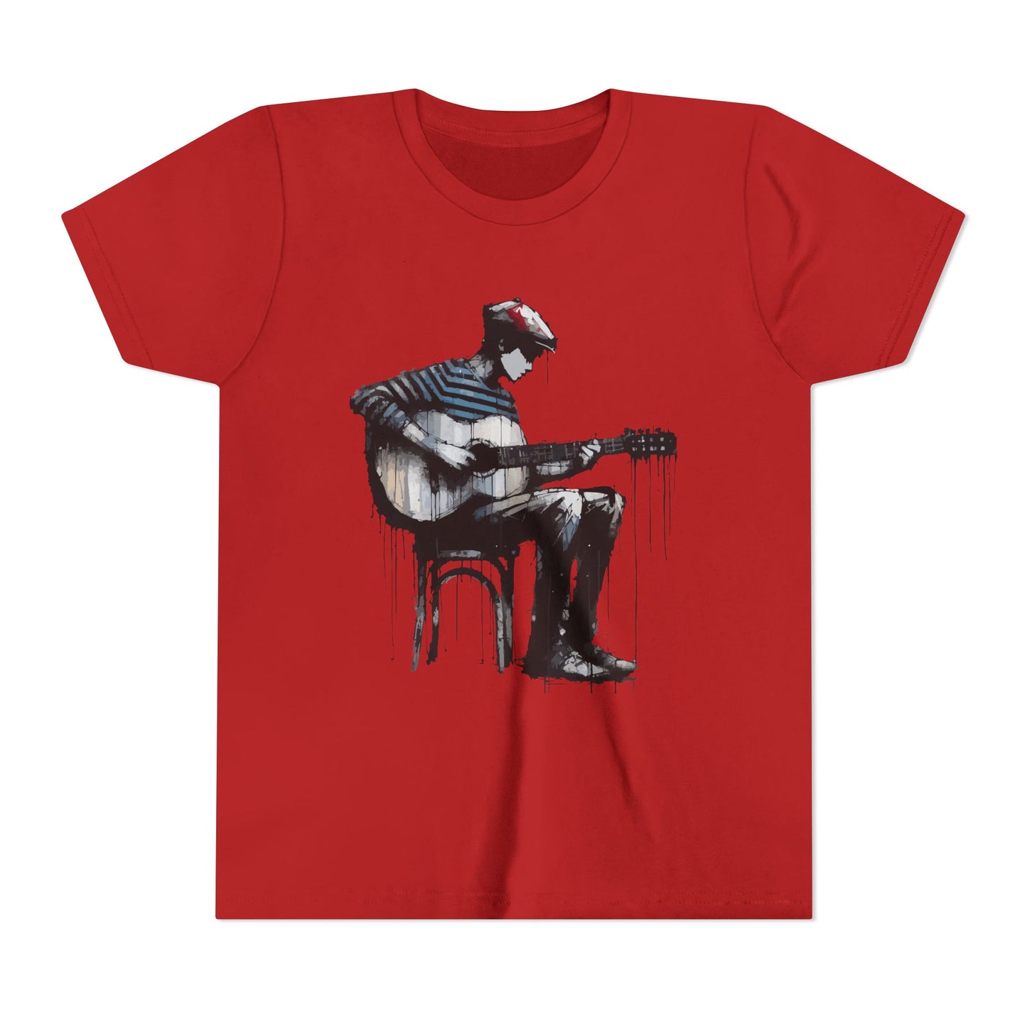 Artistic Youth Tee with Guitar Design, Music Lover Gift, Cool Graphic T-Shirt, Summer Wear, Creative Artsy Shirt