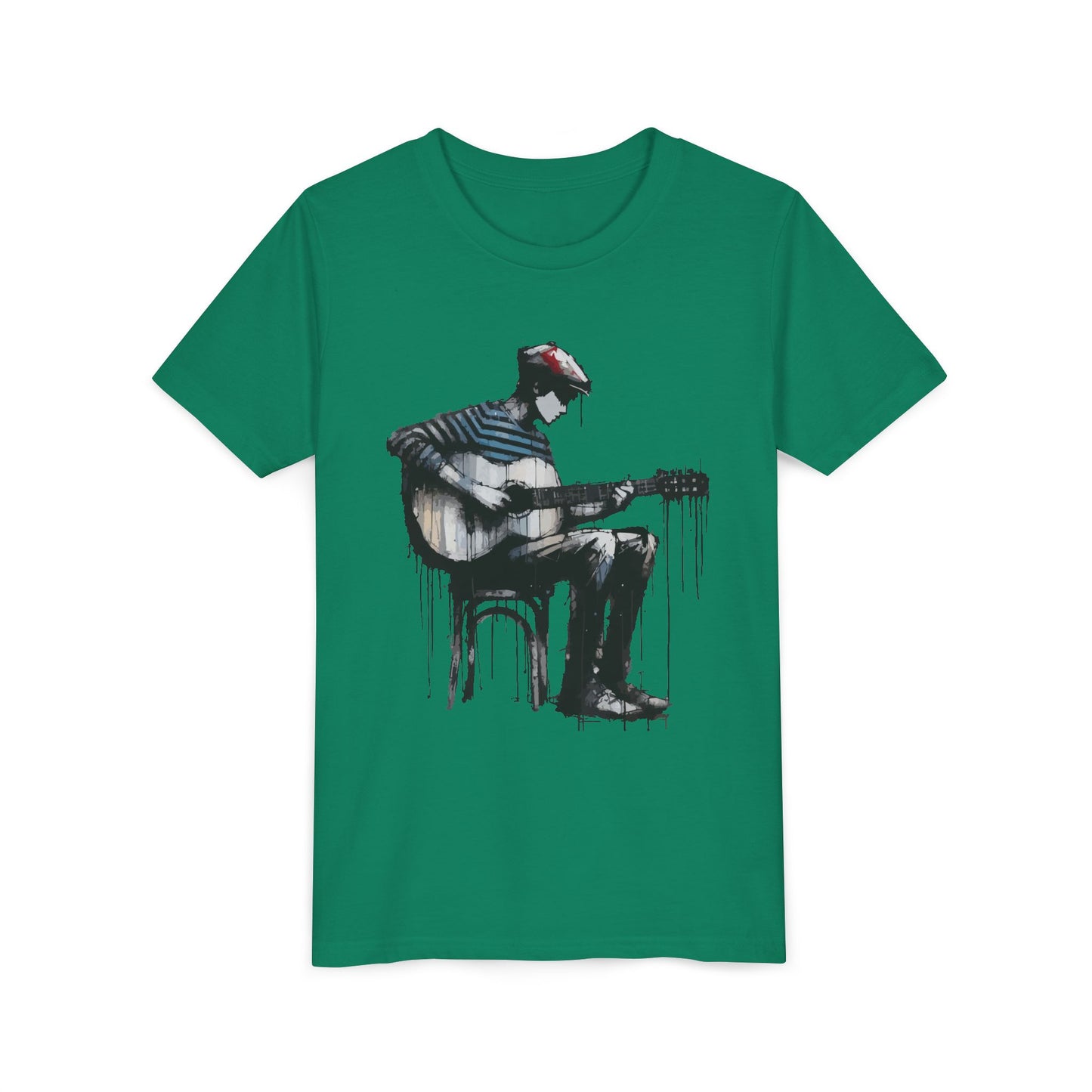 Artistic Youth Tee with Guitar Design, Music Lover Gift, Cool Graphic T-Shirt, Summer Wear, Creative Artsy Shirt