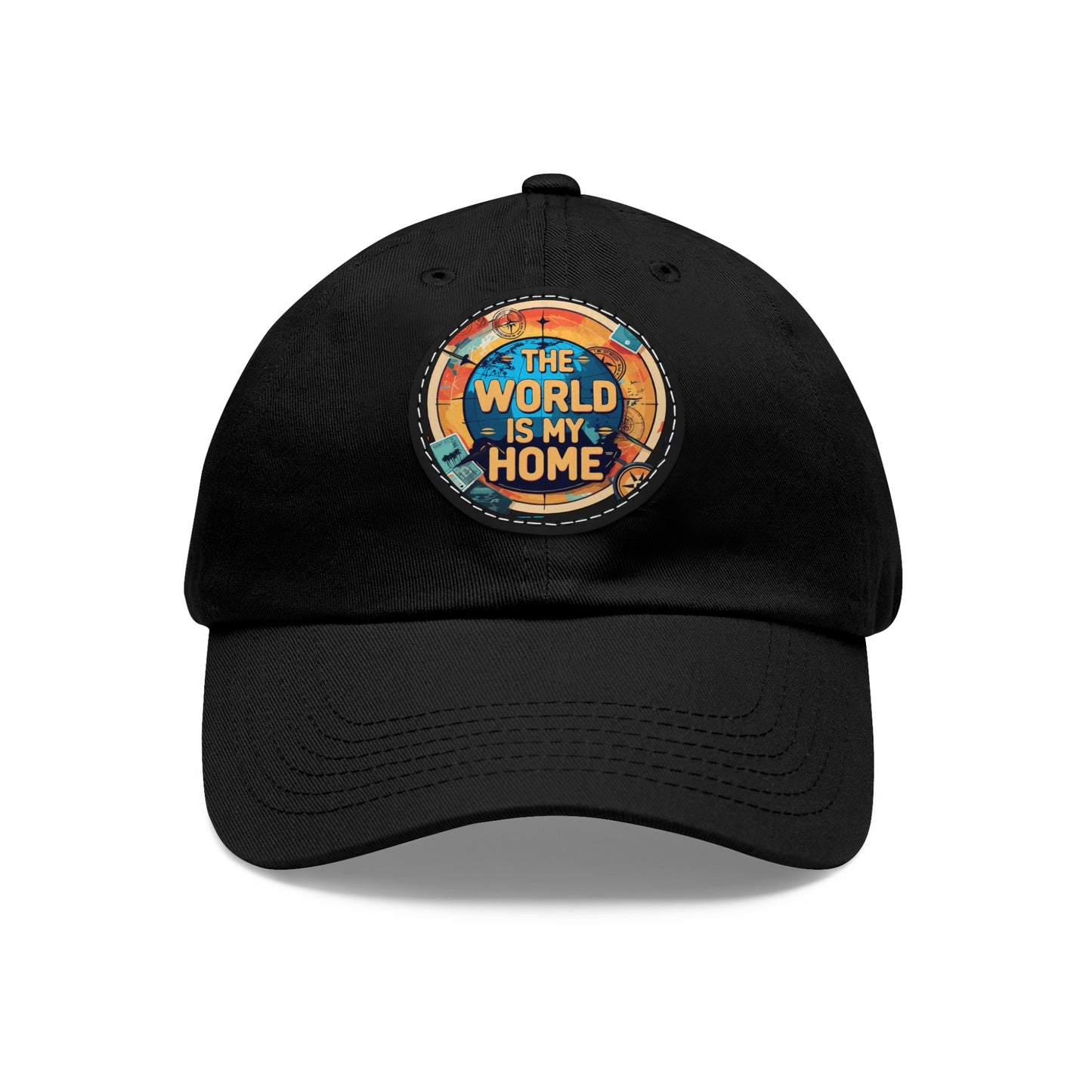 Adventure Dad Hat with Leather Patch - The World is My Home, Travel Gift, Casual Wear, Outdoor Activities, Father's Day