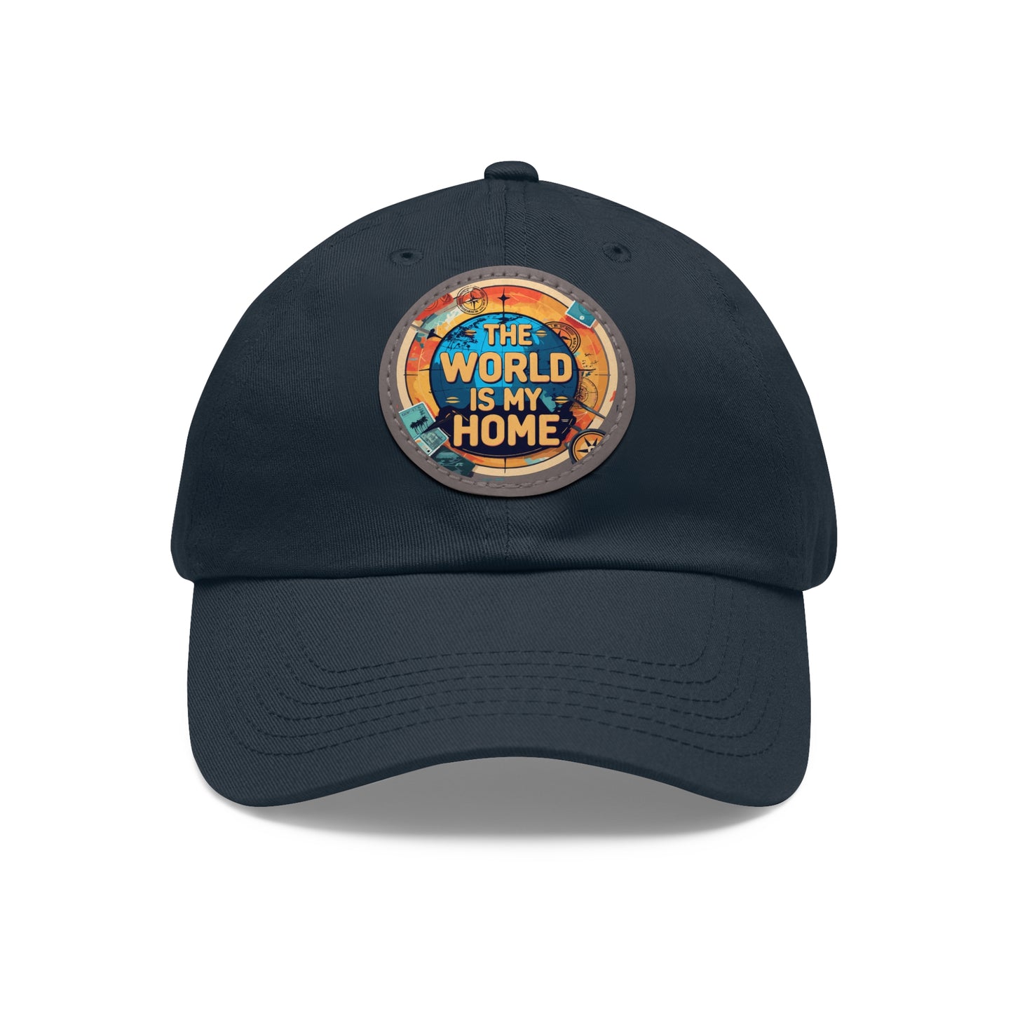 Adventure Dad Hat with Leather Patch - The World is My Home, Travel Gift, Casual Wear, Outdoor Activities, Father's Day