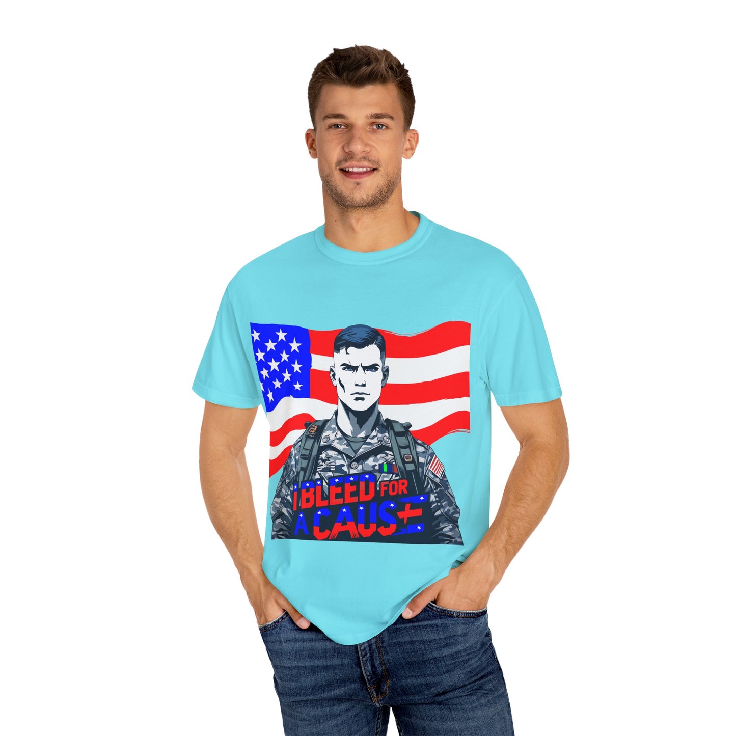 Patriotic Graphic Tee - I Bleed for a Cause, Military Support Shirt, Unisex Casual Wear, American Pride T-Shirt, Gifts for Veterans