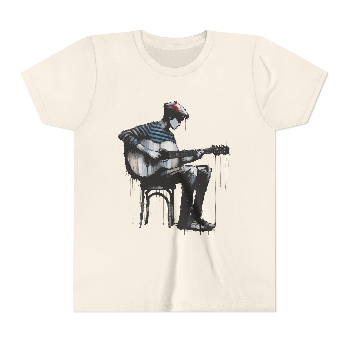 Artistic Youth Tee with Guitar Design, Music Lover Gift, Cool Graphic T-Shirt, Summer Wear, Creative Artsy Shirt