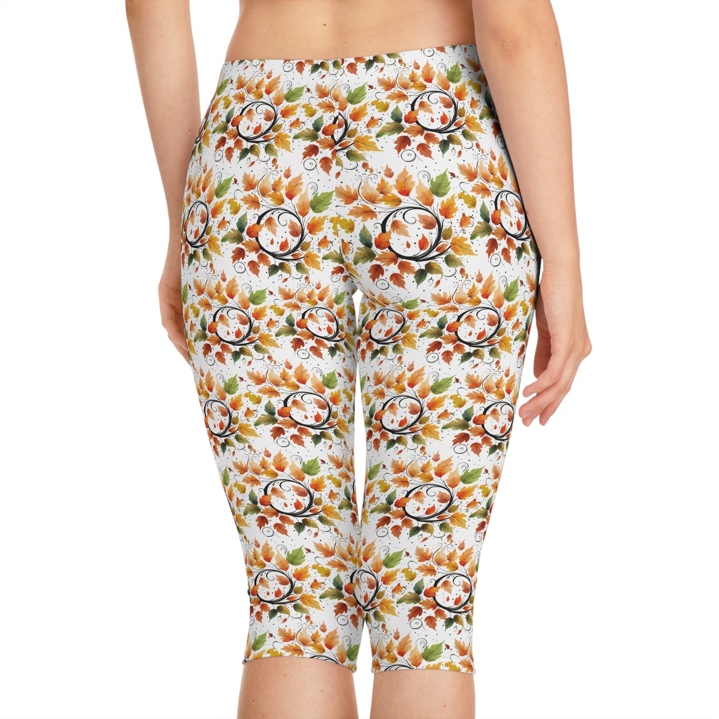 Women's Floral Capri Leggings, Boho Activewear for Yoga, Fitness, Summer Outfits, Casual Wear, Gift for Her