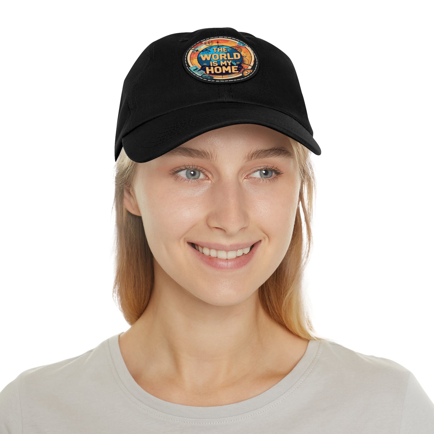 Adventure Dad Hat with Leather Patch - The World is My Home, Travel Gift, Casual Wear, Outdoor Activities, Father's Day