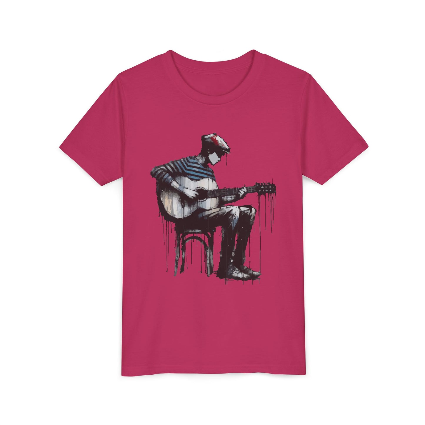Artistic Youth Tee with Guitar Design, Music Lover Gift, Cool Graphic T-Shirt, Summer Wear, Creative Artsy Shirt