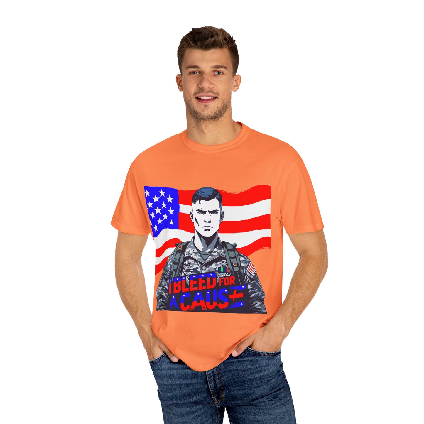 Patriotic Graphic Tee - I Bleed for a Cause, Military Support Shirt, Unisex Casual Wear, American Pride T-Shirt, Gifts for Veterans