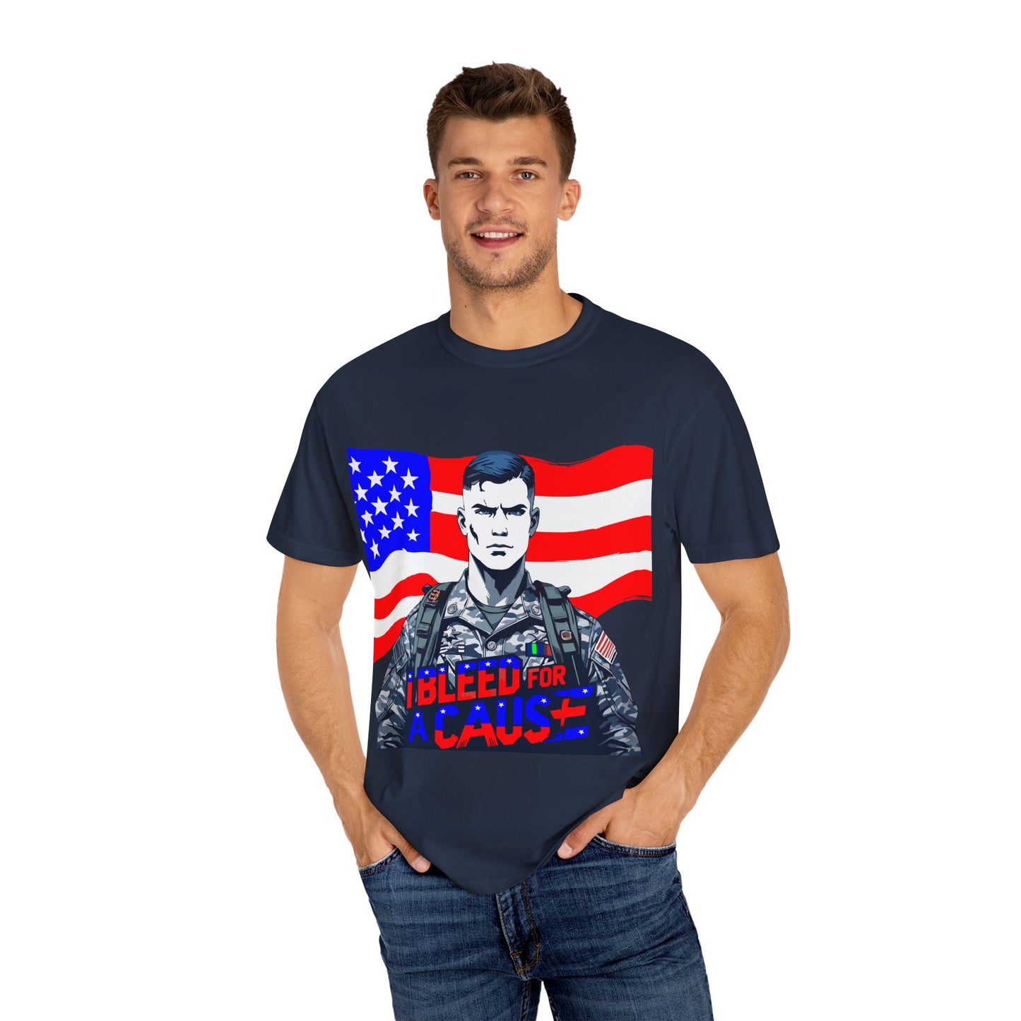 Patriotic Graphic Tee - I Bleed for a Cause, Military Support Shirt, Unisex Casual Wear, American Pride T-Shirt, Gifts for Veterans