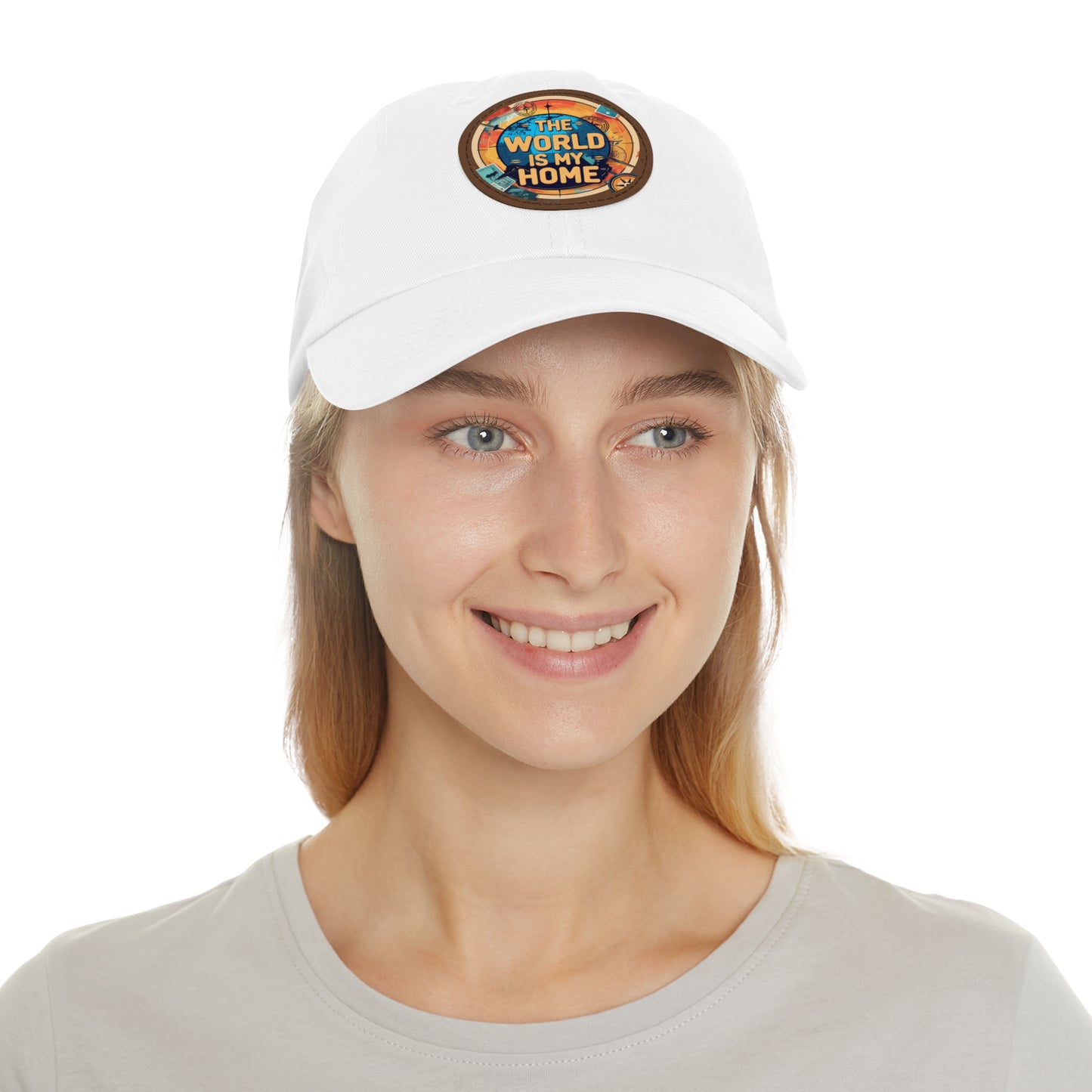 Adventure Dad Hat with Leather Patch - The World is My Home, Travel Gift, Casual Wear, Outdoor Activities, Father's Day