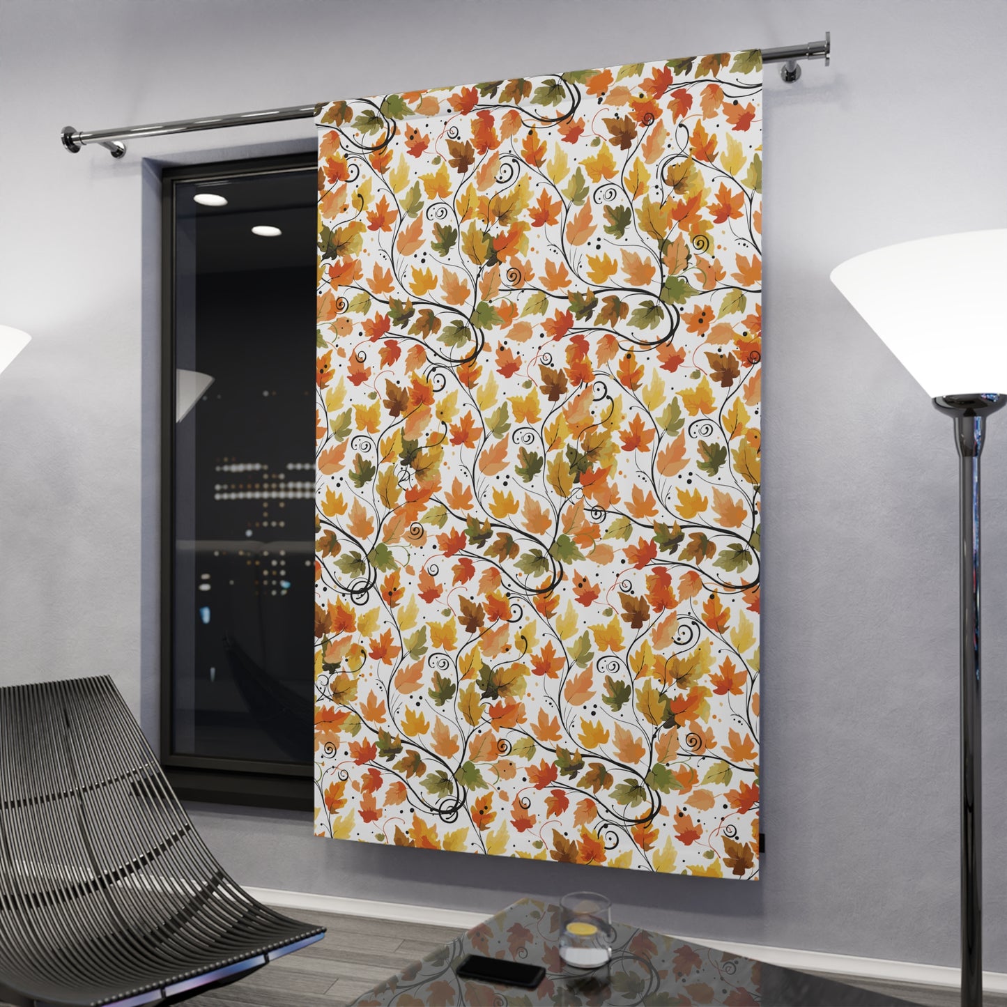 Autumn Floral Window Curtain - Elegant Home Decor, Fall Living Room, Botanical Drapes, Seasonal Decor, Cozy Vibes