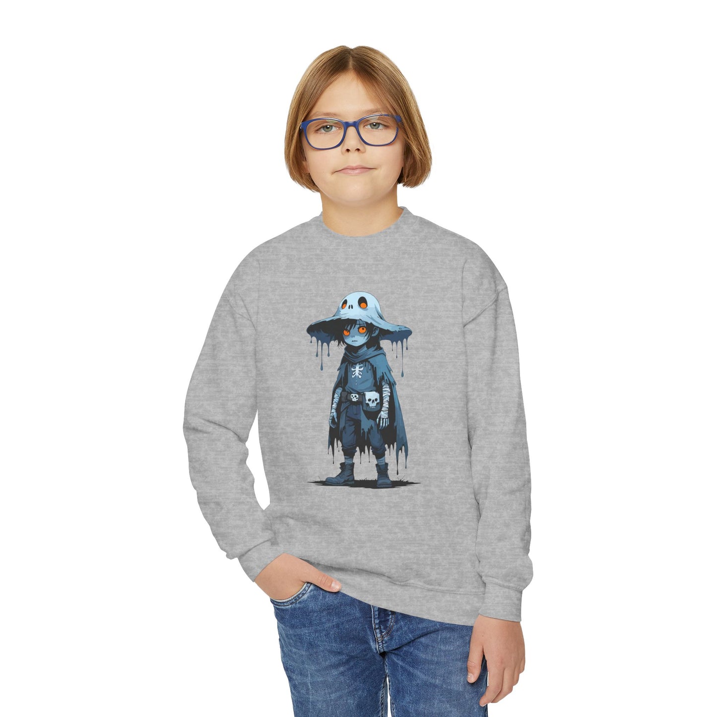 Youth Graphic Sweatshirt with Dripping Monster Design, Cozy Crewneck for Kids, Perfect for Halloween, Gift for Young Trendsetters, [...]