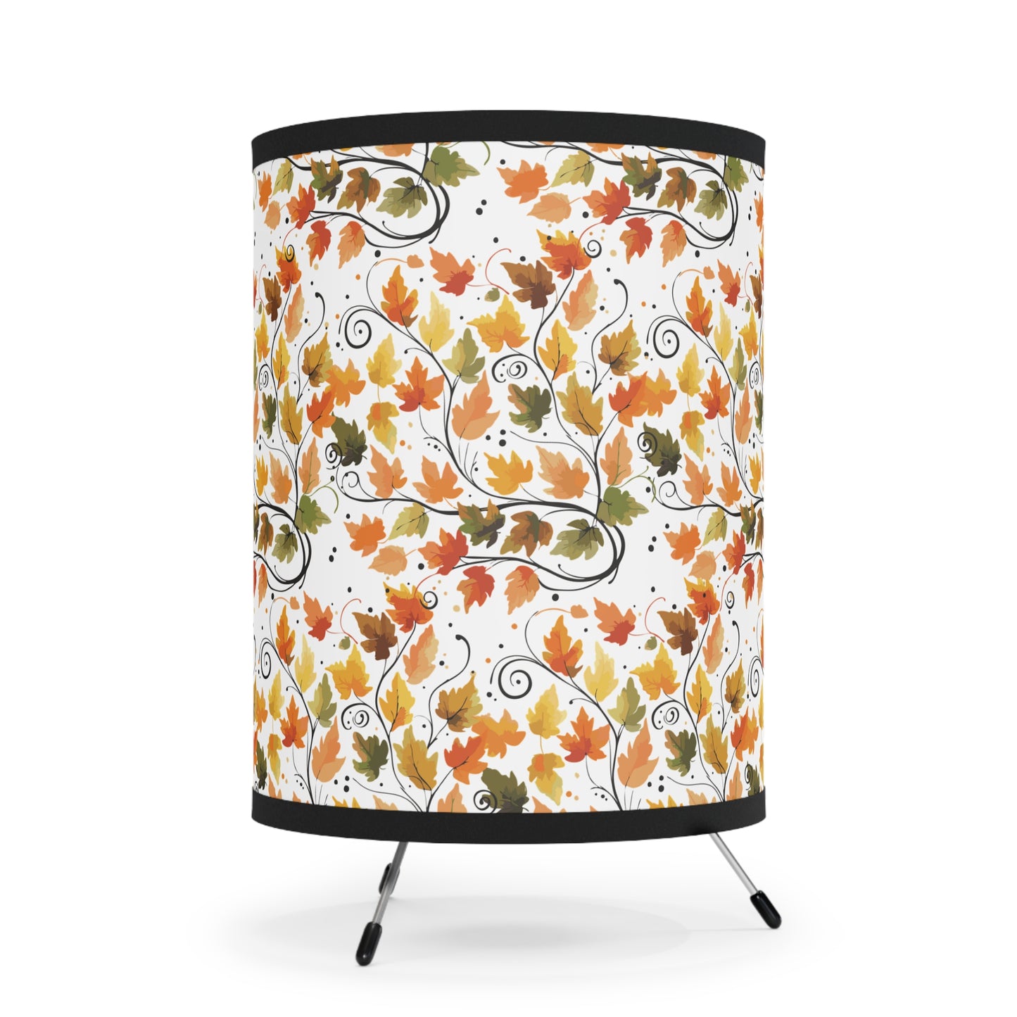 Autumn Tripod Lamp with Leaf Design Shade, Fall Decor, Unique Lighting, Cozy Home Accents, Seasonal Gift, USCA Plug
