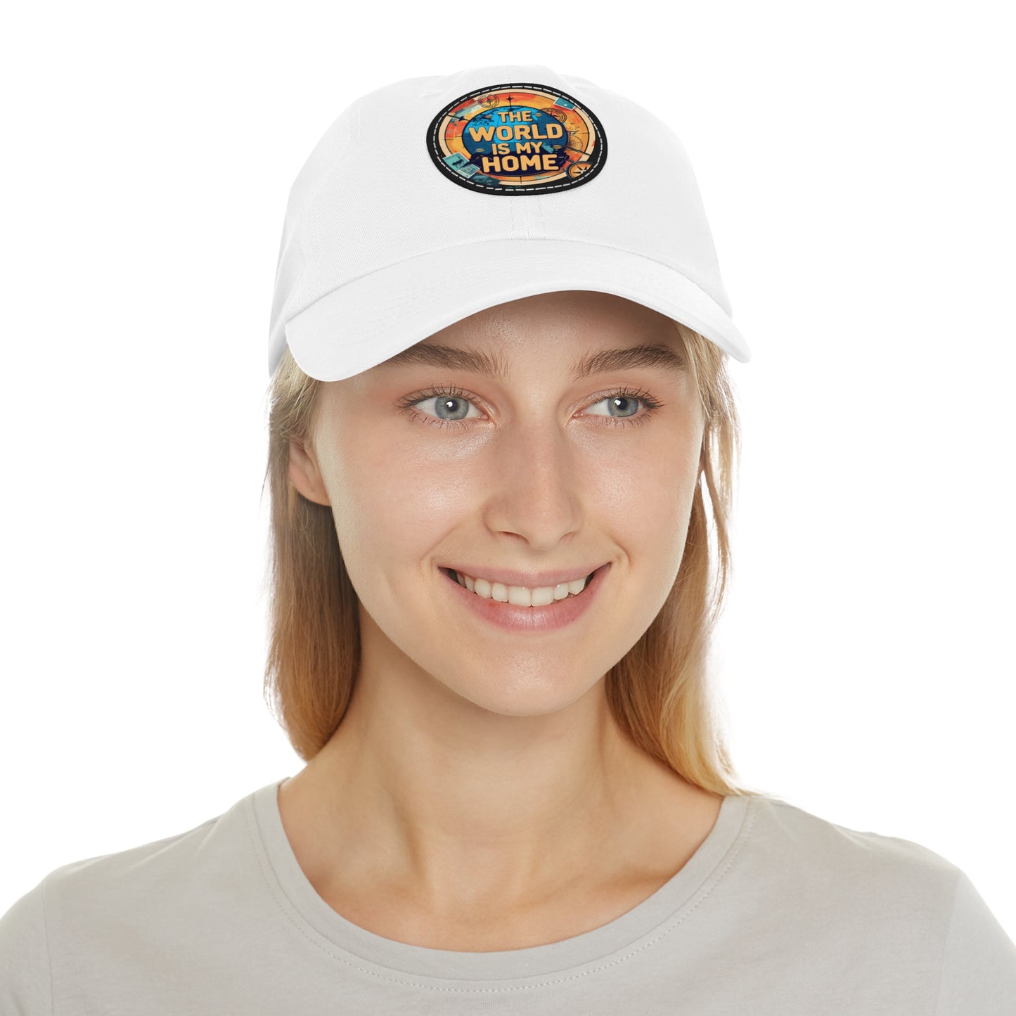 Adventure Dad Hat with Leather Patch - The World is My Home, Travel Gift, Casual Wear, Outdoor Activities, Father's Day