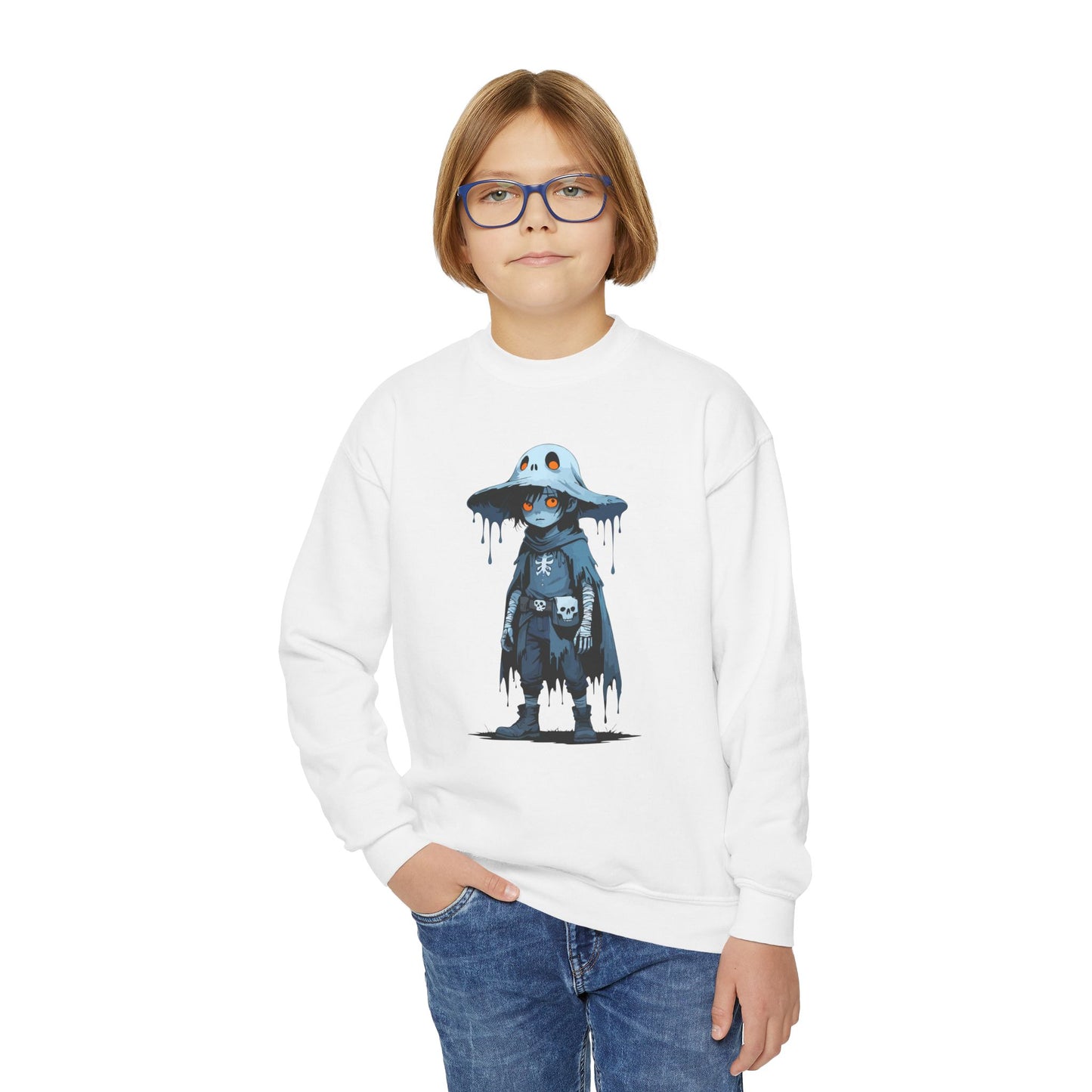 Youth Graphic Sweatshirt with Dripping Monster Design, Cozy Crewneck for Kids, Perfect for Halloween, Gift for Young Trendsetters, [...]