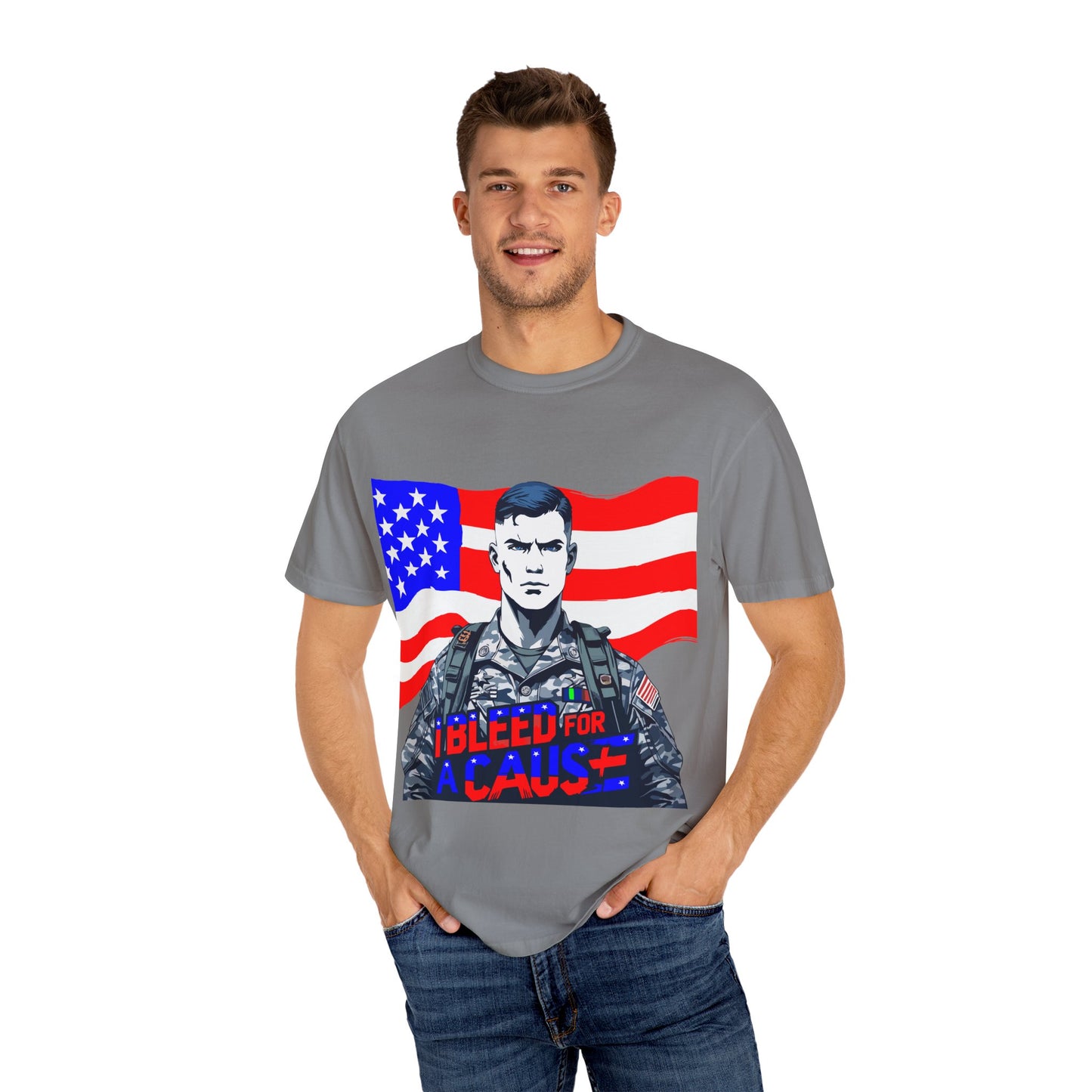 Patriotic Graphic Tee - I Bleed for a Cause, Military Support Shirt, Unisex Casual Wear, American Pride T-Shirt, Gifts for Veterans