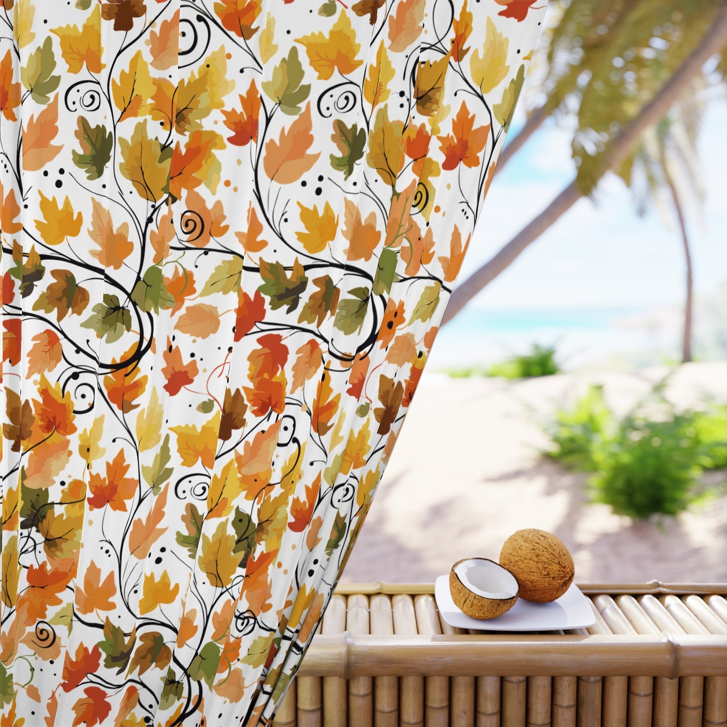 Autumn Floral Window Curtain - Elegant Home Decor, Fall Living Room, Botanical Drapes, Seasonal Decor, Cozy Vibes