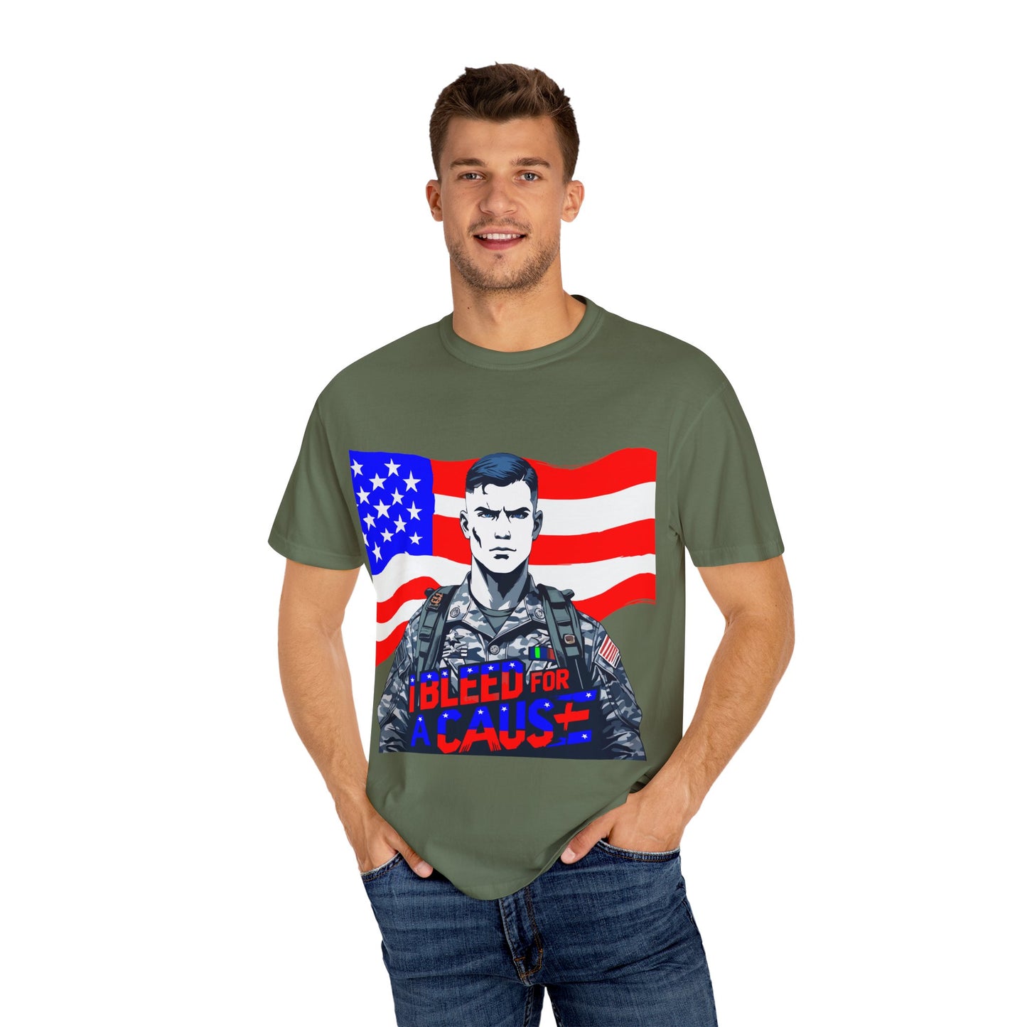 Patriotic Graphic Tee - I Bleed for a Cause, Military Support Shirt, Unisex Casual Wear, American Pride T-Shirt, Gifts for Veterans