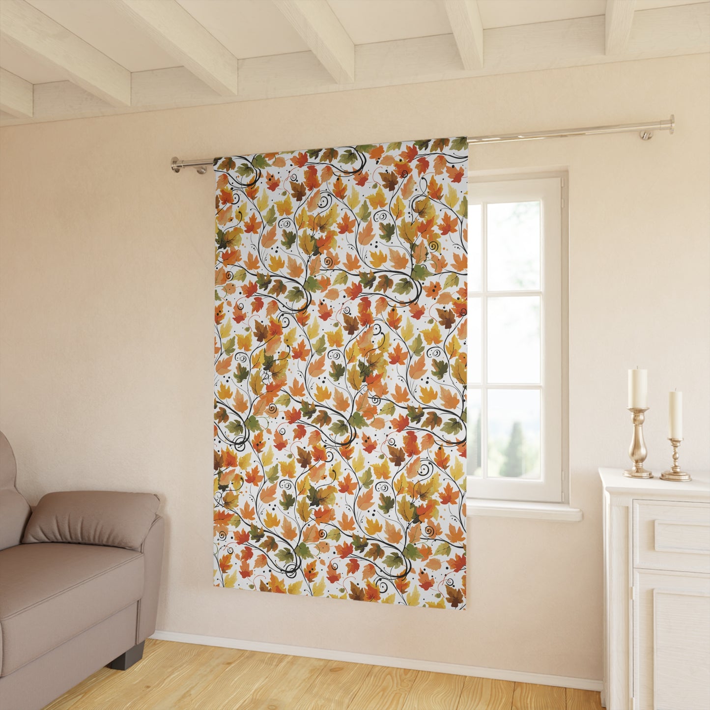 Autumn Floral Window Curtain - Elegant Home Decor, Fall Living Room, Botanical Drapes, Seasonal Decor, Cozy Vibes
