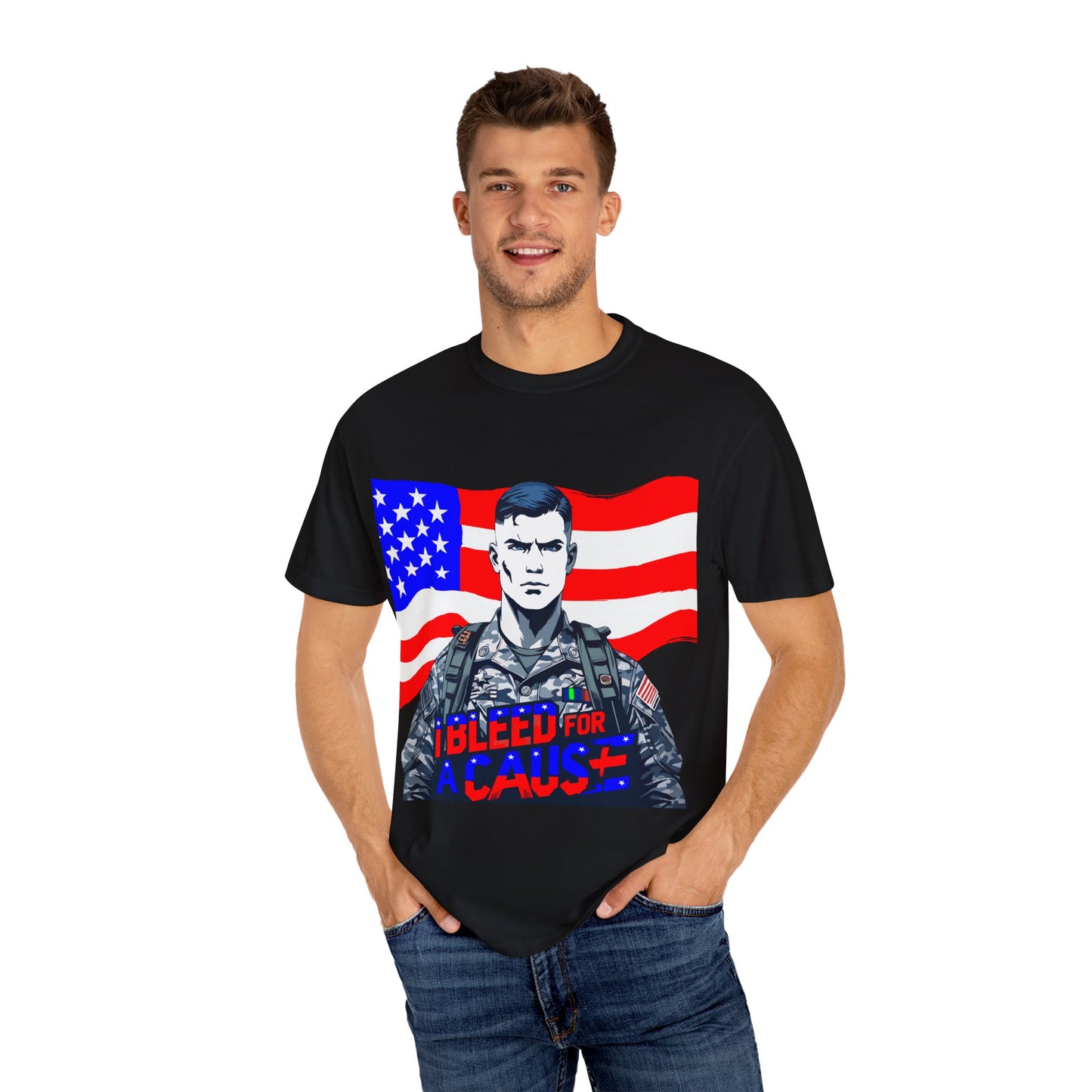 Patriotic Graphic Tee - I Bleed for a Cause, Military Support Shirt, Unisex Casual Wear, American Pride T-Shirt, Gifts for Veterans